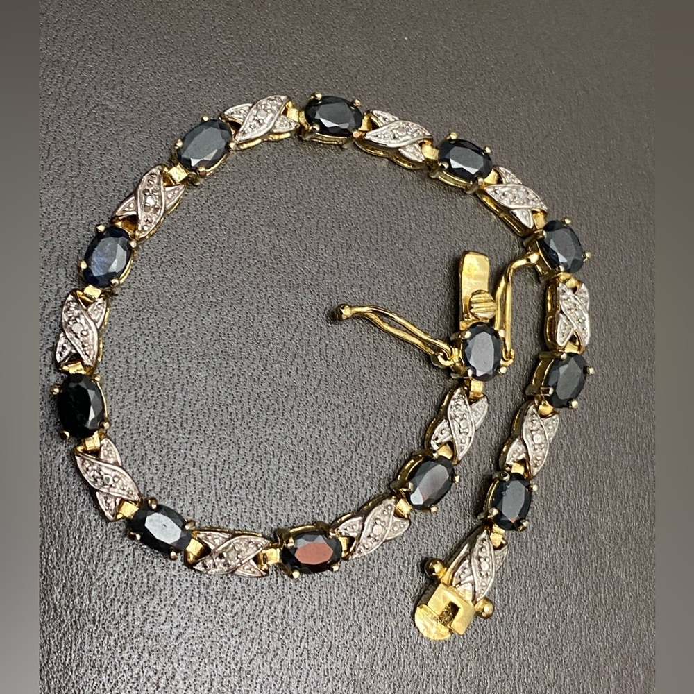 14K Gold Over 925 Sterling Silver Sapphire and Diamond Bracelet